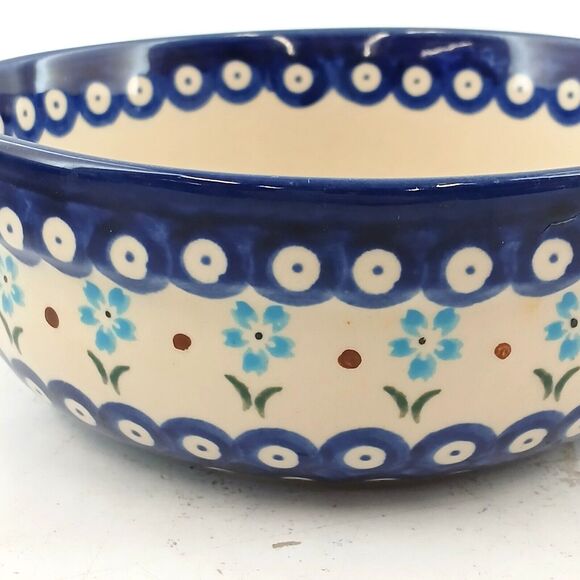 Boleslawiec Ceramic Blue Floral Bowl Soup/Cereal Handmade in Poland 9d - Picture 9 of 12